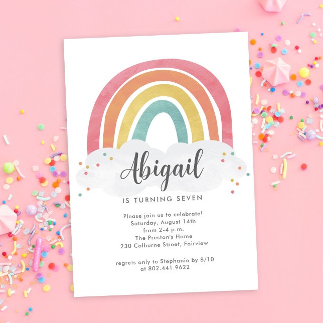 Colorful Rainbow Calligraphy Kids Birthday Invitation (Creator Uploaded)