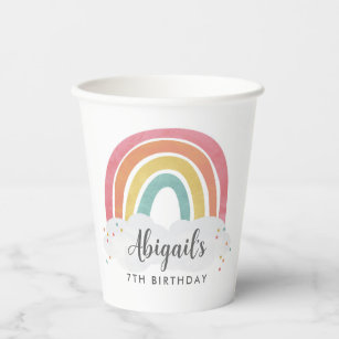 Colorful Rainbow Calligraphy Kids Birthday Paper Cups