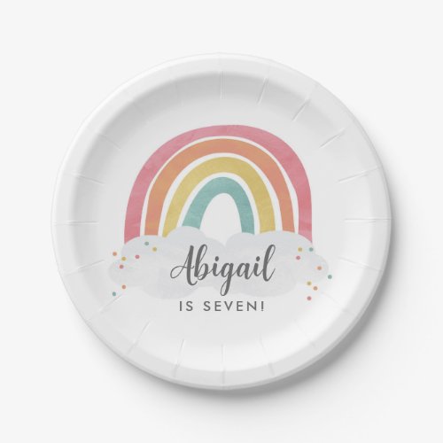 Colorful Rainbow Calligraphy Kids Birthday Paper Plates