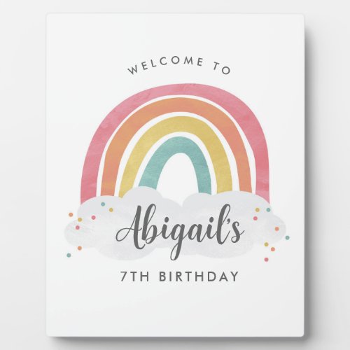 Colorful Rainbow Calligraphy Kids Birthday Plaque