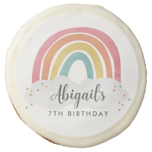 Colorful Rainbow Calligraphy Kids Birthday Sugar Cookie