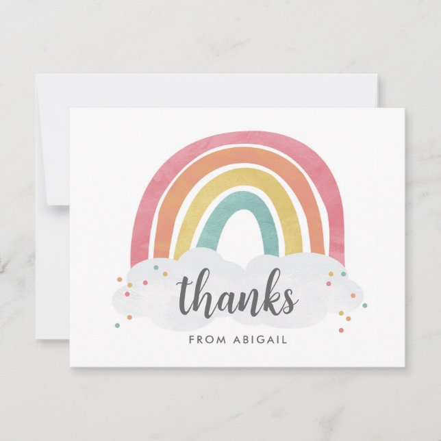Colorful Rainbow Calligraphy Kids Birthday Thank You Card (Front)