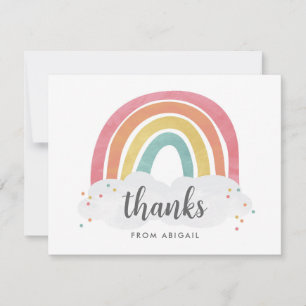 Colorful Rainbow Calligraphy Kids Birthday Thank You Card