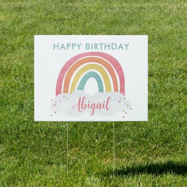 Colorful Rainbow Calligraphy Kids Birthday Yard Sign (Insitu)