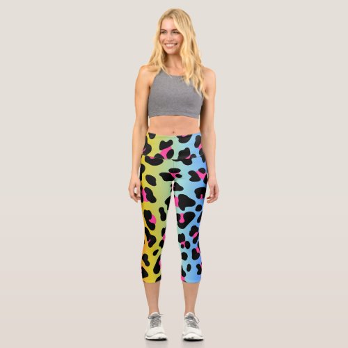 Colorful Rainbow Camouflage Capri Leggings