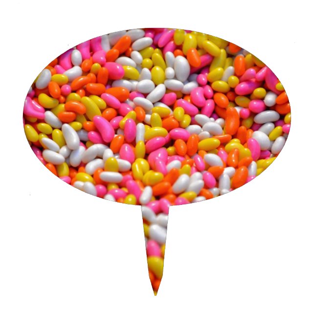 Colorful rainbow candy jelly bean confectionery cake topper (Front)