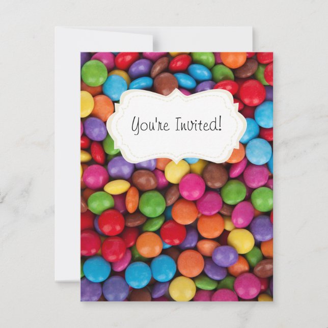 Colorful rainbow candy sweets invitation (Front)