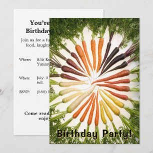Colorful Rainbow Carrot Food Theme Birthday Party Invitation