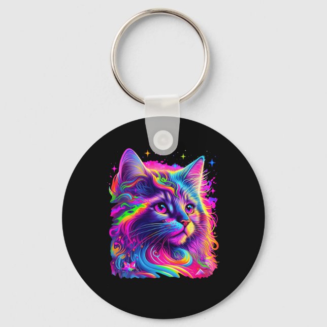 Colorful Rainbow Cat Graphic  Keychain (Front)