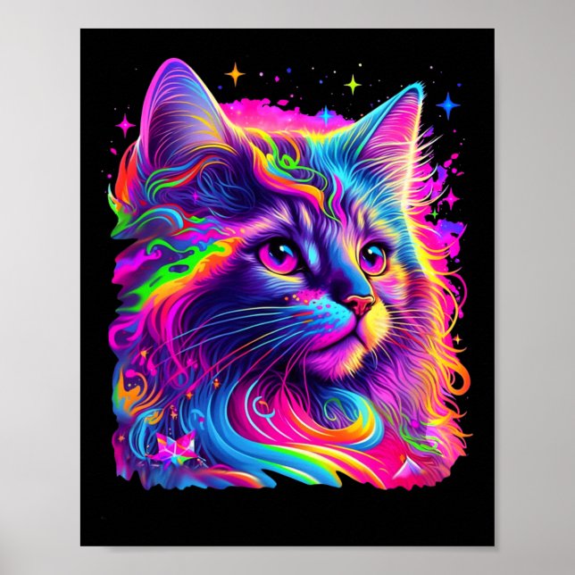 Colorful Rainbow Cat Graphic  Poster (Front)