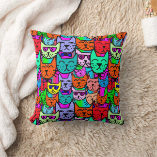 Colorful Rainbow Cats Throw Pillow