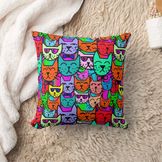 Colorful Rainbow Cats Throw Pillow (Blanket)