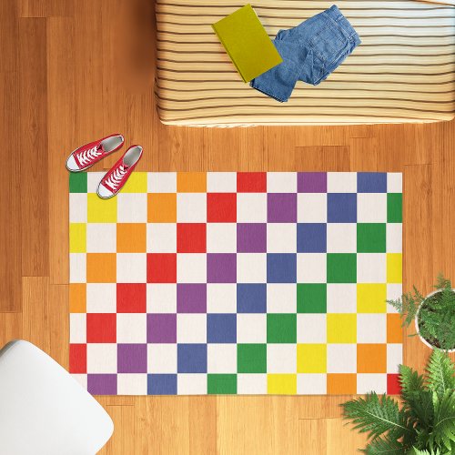 Colorful Rainbow Checkerboard Pattern Indoor Rug