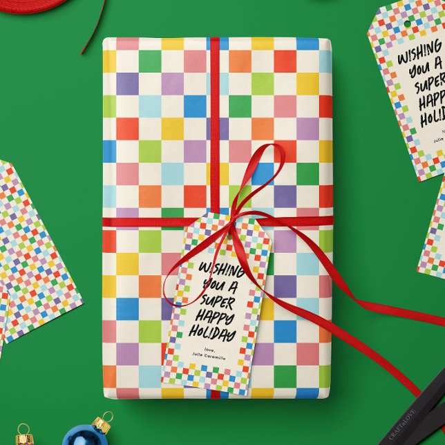 Colorful Rainbow Checkerboard Pattern Wrapping Paper (small scale colorful rainbow checkerboard patterned gift wrapping paper roll)