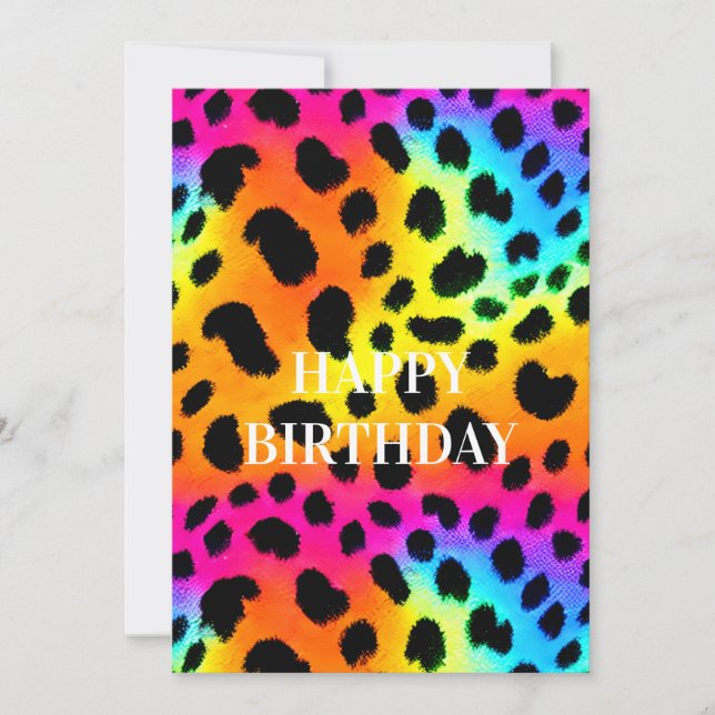 Colorful Rainbow Cheetah  Holiday Card (Front)