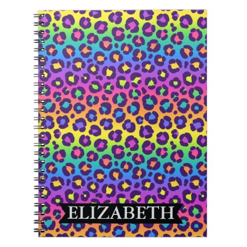 Colorful Rainbow Cheetah Print Personalized  Notebook