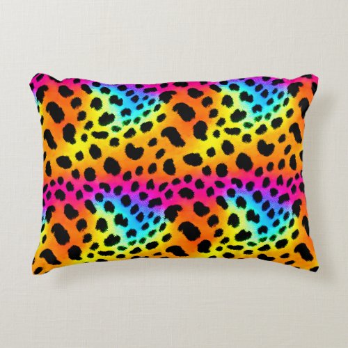 Colorful Rainbow Cheetah Seamless Pattern  Accent Pillow