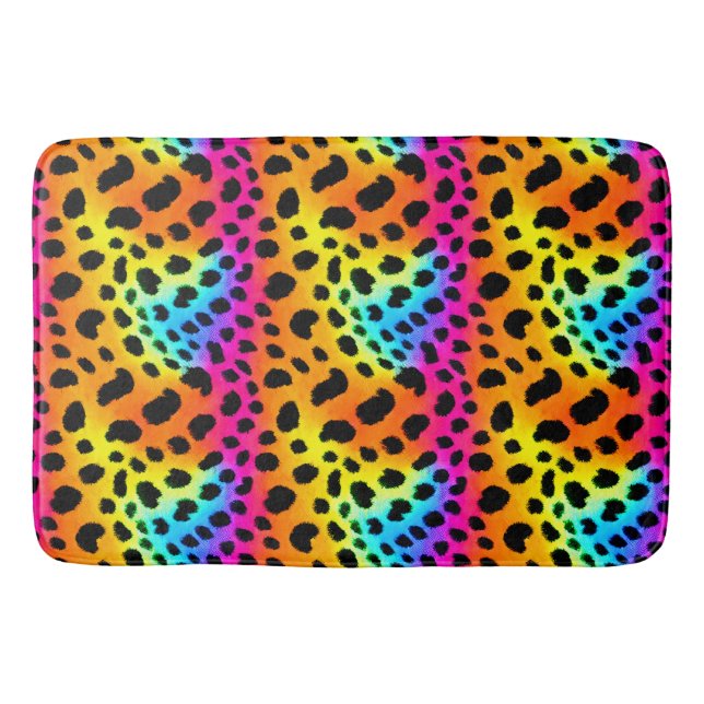 Colorful Rainbow Cheetah Seamless Pattern     Bath Mat (Front)
