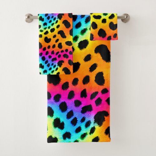 Colorful Rainbow Cheetah Seamless Pattern Bath Towel Set