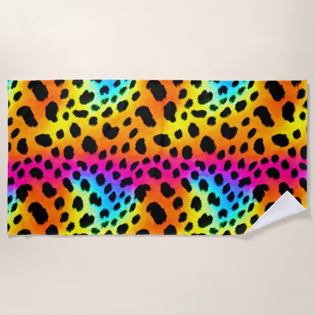 Colorful Rainbow Cheetah Seamless Pattern  Beach Towel (Front)