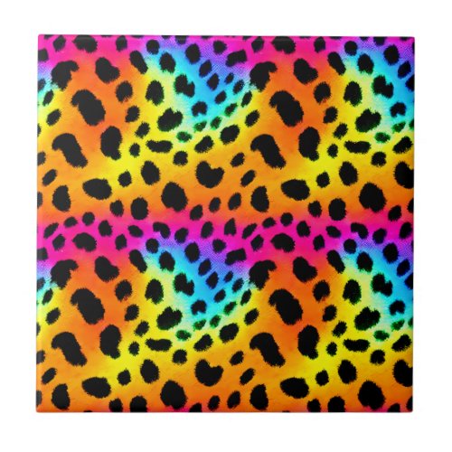Colorful Rainbow Cheetah Seamless Pattern  Ceramic Tile