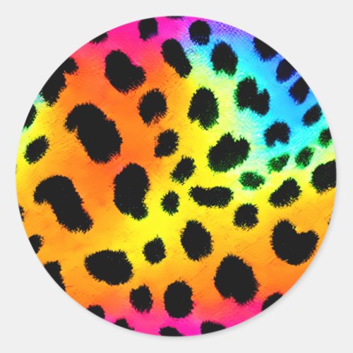Colorful Rainbow Cheetah Seamless Pattern  Classic Round Sticker