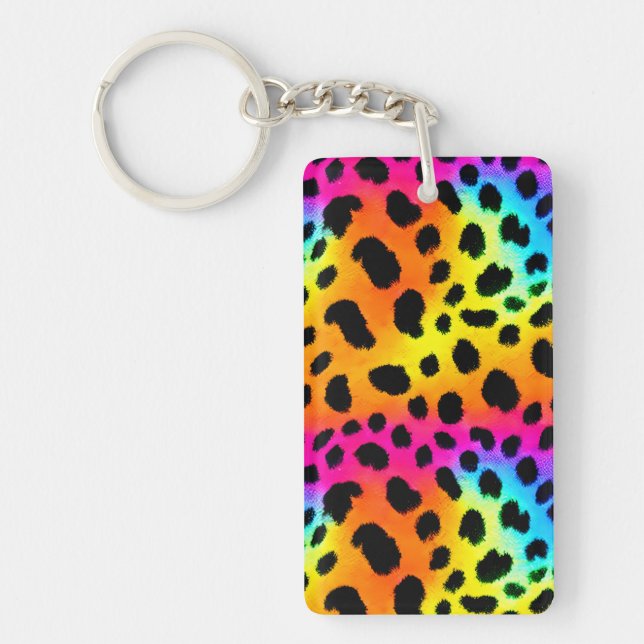Colorful Rainbow Cheetah Seamless Pattern  Keychain (Front)