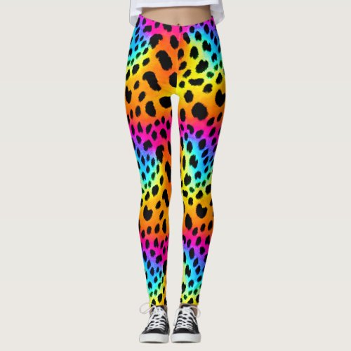 Colorful Rainbow Cheetah Seamless Pattern  Leggings
