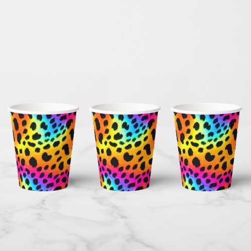Colorful Rainbow Cheetah Seamless Pattern   Paper Cups