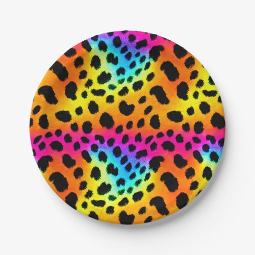 Colorful Rainbow Cheetah Seamless Pattern  Paper Plates