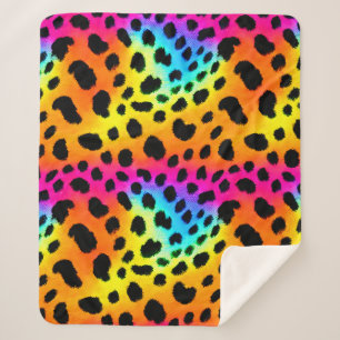 Colorful Rainbow Cheetah Seamless Pattern  Sherpa Blanket