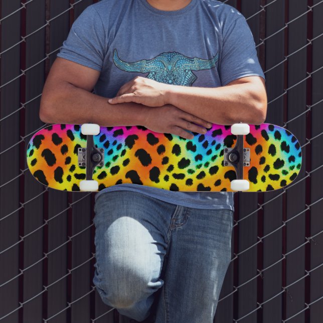 Colorful Rainbow Cheetah Seamless Pattern   Skateboard (Outdoor 3)