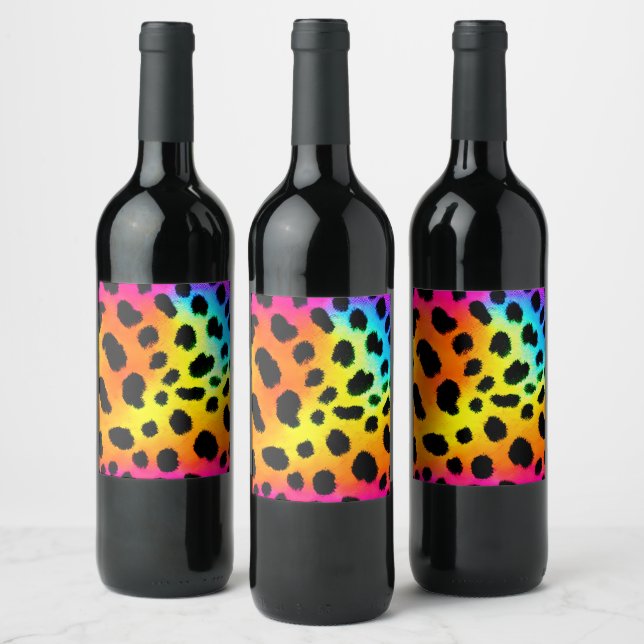 Colorful Rainbow Cheetah Seamless Pattern  Wine Label (Bottles)