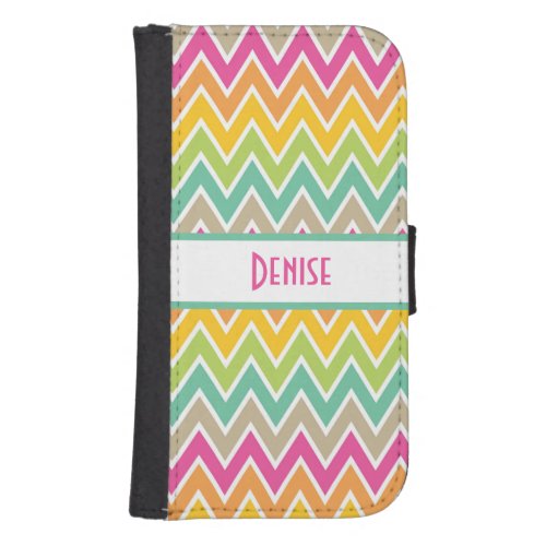 Colorful Rainbow Chevron Pattern Monogrammed     Galaxy S4 Wallet Case