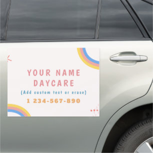 Colorful Rainbow Child Care Business Daycare Pink  Car Magnet