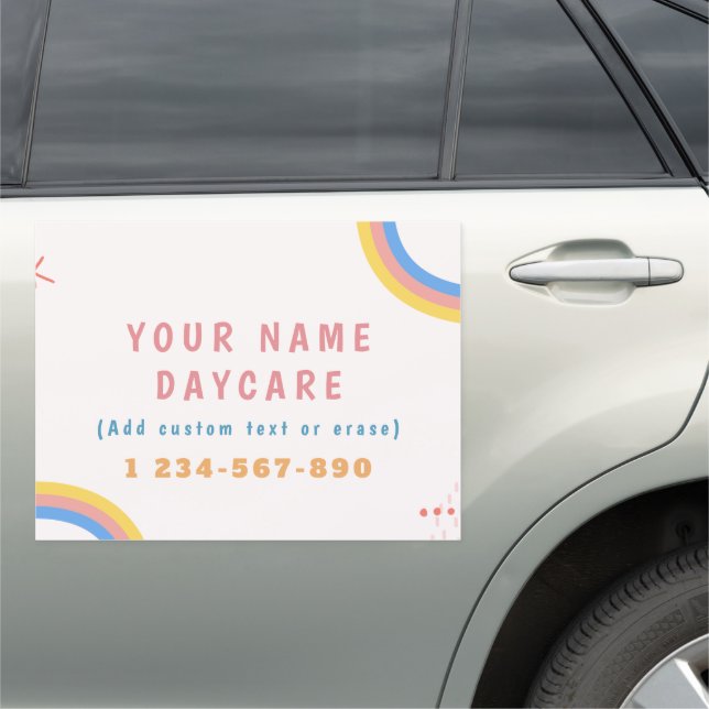 Colorful Rainbow Child Care Business Daycare Pink  Car Magnet (In Situ)