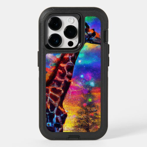 Colorful Rainbow Christmas Golden African Giraffe  OtterBox iPhone 14 Pro Case