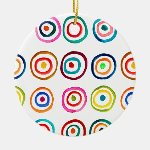 Colorful rainbow circles art watercolor ceramic ornament