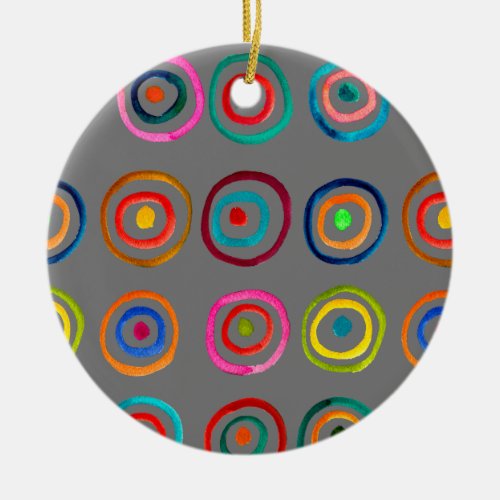 Colorful rainbow circles art watercolor ceramic ornament