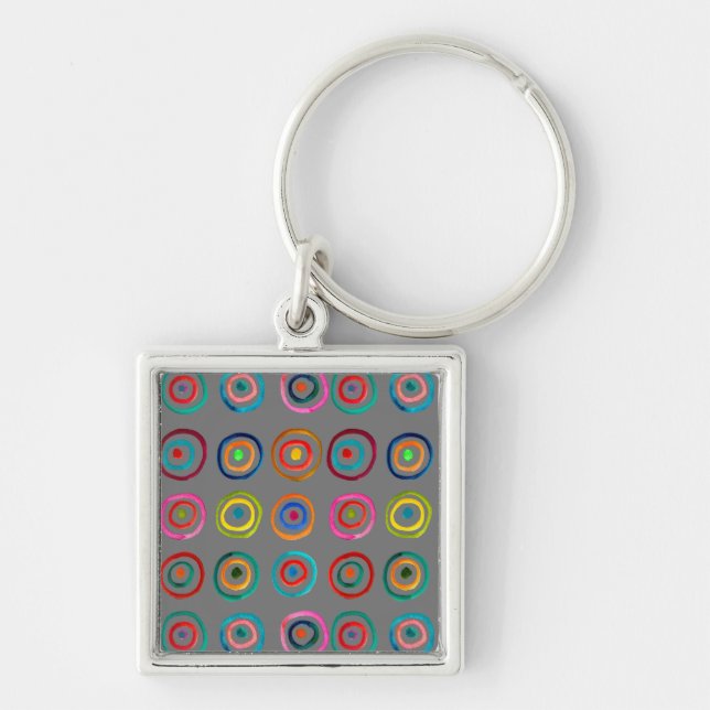 Colorful rainbow circles art watercolor keychain (Front)