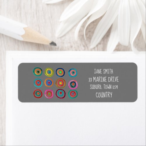 Colorful rainbow circles art watercolor label