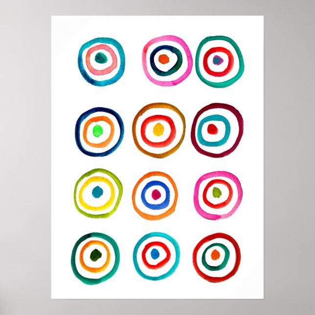 Colorful rainbow circles art watercolor poster (Front)