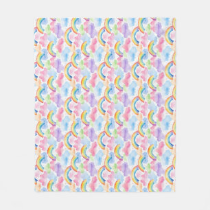 Colorful Rainbow, Cloud, and Star Pattern Fleece Blanket