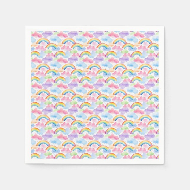Colorful Rainbow, Cloud, and Star Pattern Napkins (Front)