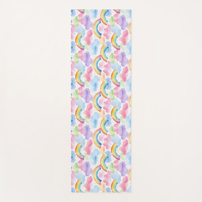 Colorful Rainbow, Cloud, and Star Pattern Yoga Mat (Front)