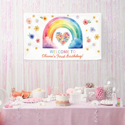 Colorful Rainbow Cloud Flower Heart Welcome Banner