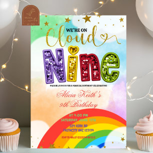 Colorful Rainbow Cloud Nine Birthday Invitation