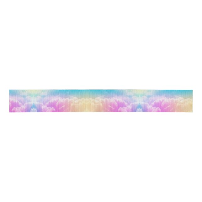 Colorful Rainbow Cloud Wedding Grosgrain Ribbon (Front)