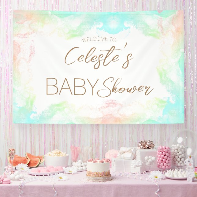 Colorful Rainbow Clouds Baby Shower Welcome Banner (Party)