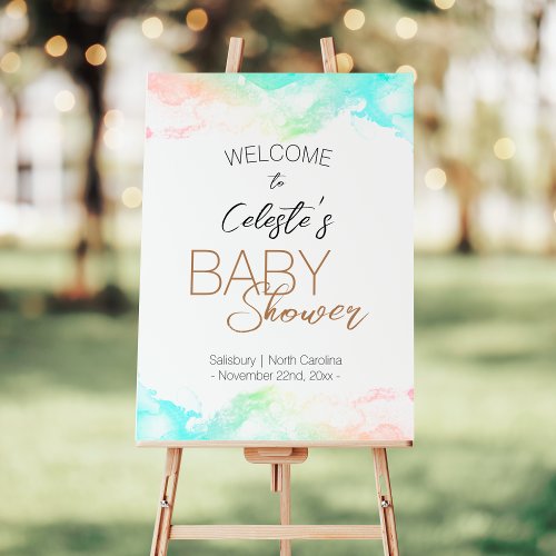 Colorful Rainbow Clouds Baby Shower Welcome Sign